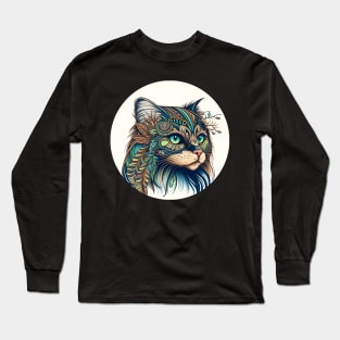 Colorful Cat Hippy Lover - Lady Cat BoHo Long Sleeve T-Shirt